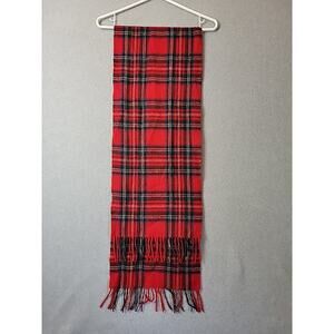 Vintage James Pringle Weavers 100% Wool Red Plaid Scarf 65x12 One Size